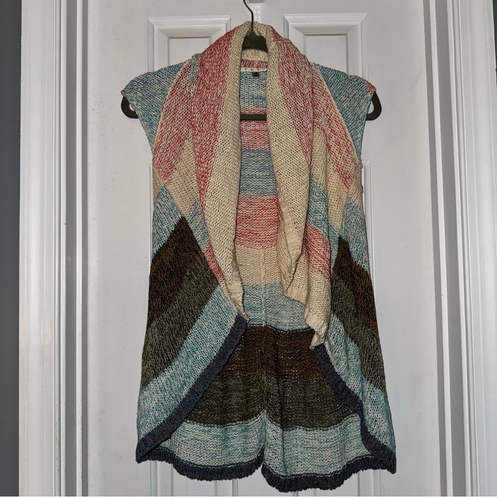 CABI Line Up Circle Vest open fit sweater vest shrug pink blue cream gray XS - Picture 2 of 10